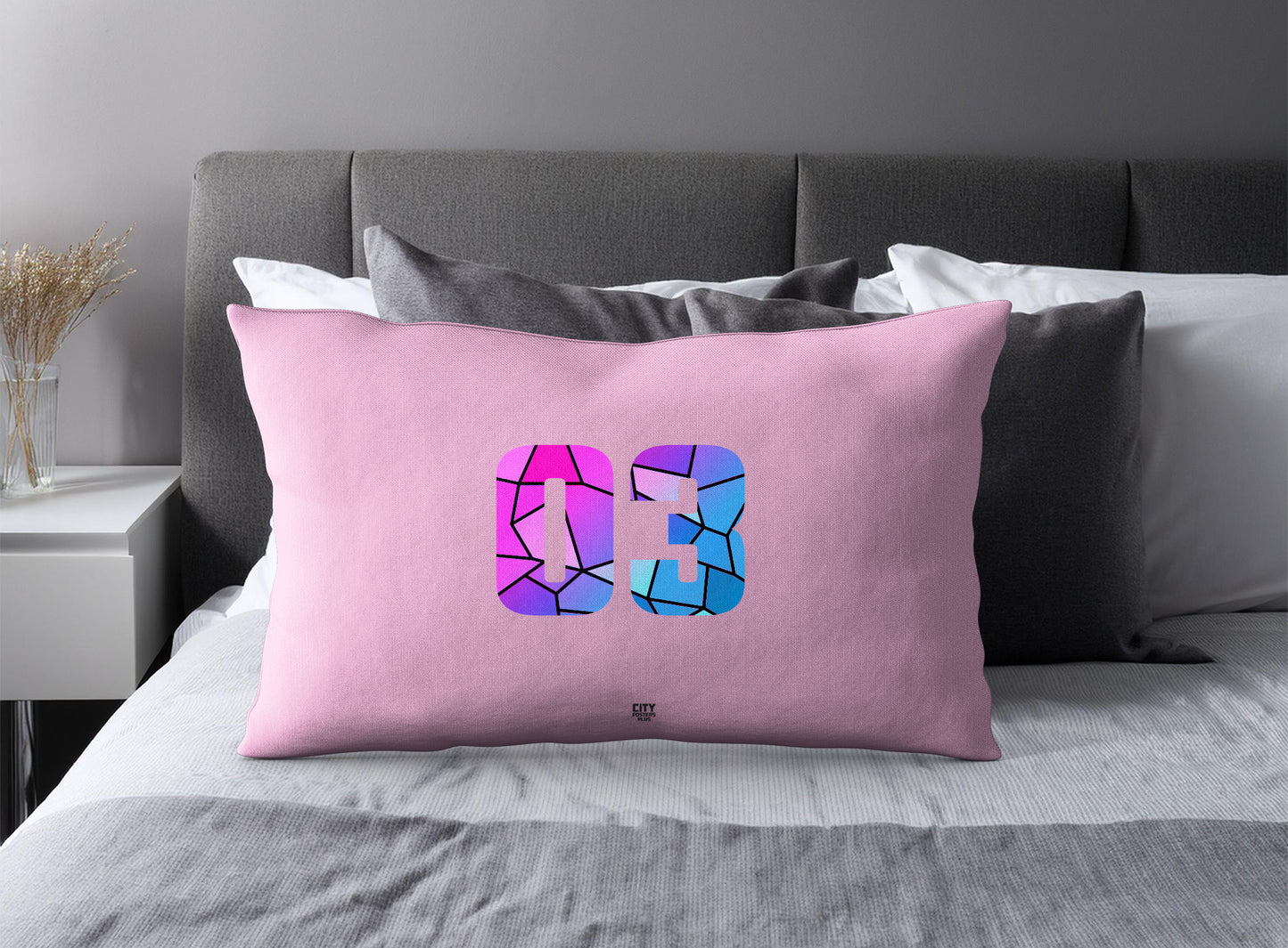 PDP 03 Number Pillow Case and Pillow Throw (Light Pink)