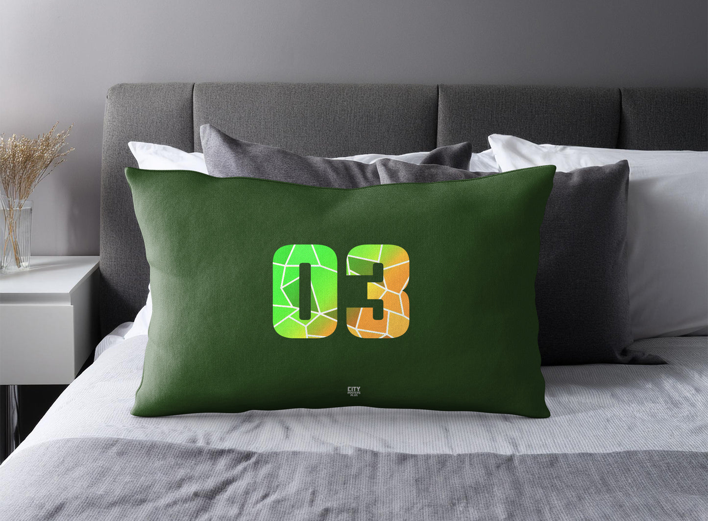 PDP 03 Number Pillow Case and Pillow Throw (Olive Green)
