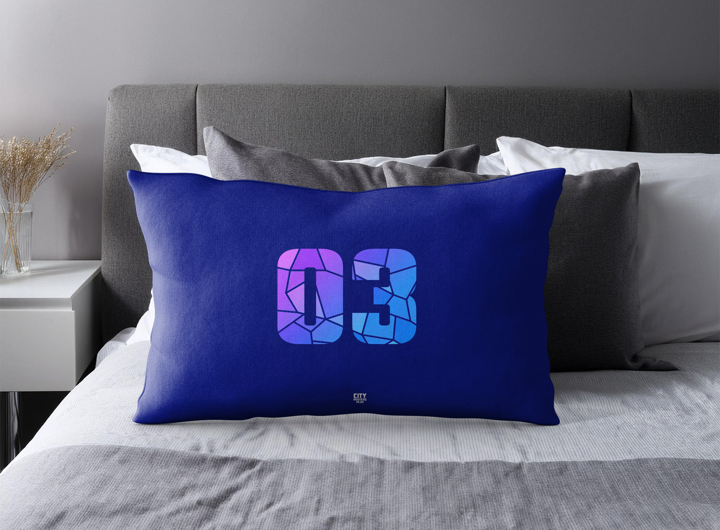 PDP 03 Number Pillow Case and Pillow Throw (Royal Blue)