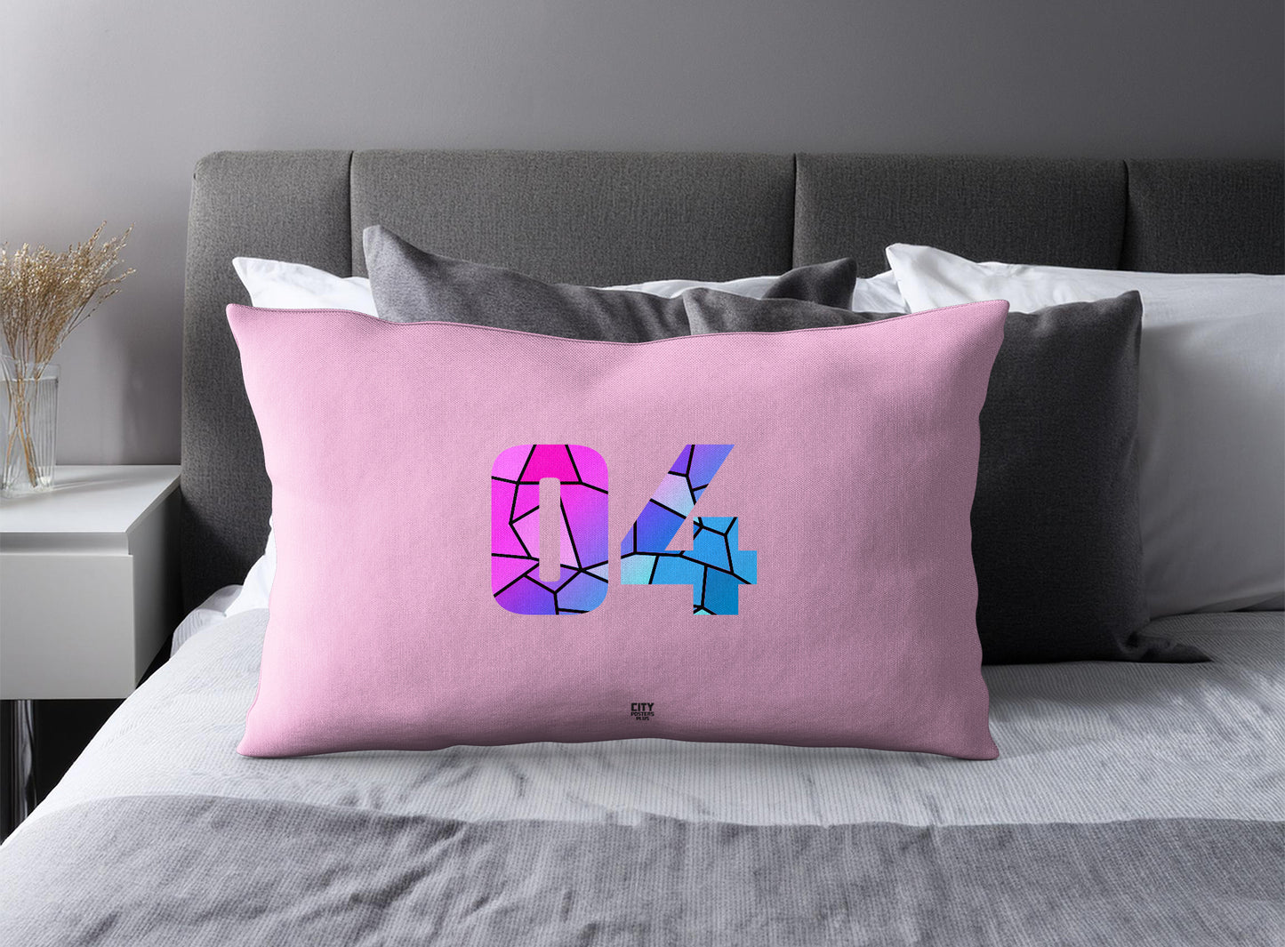 PDP 04 Number Pillow Case and Pillow Throw (Light Pink)