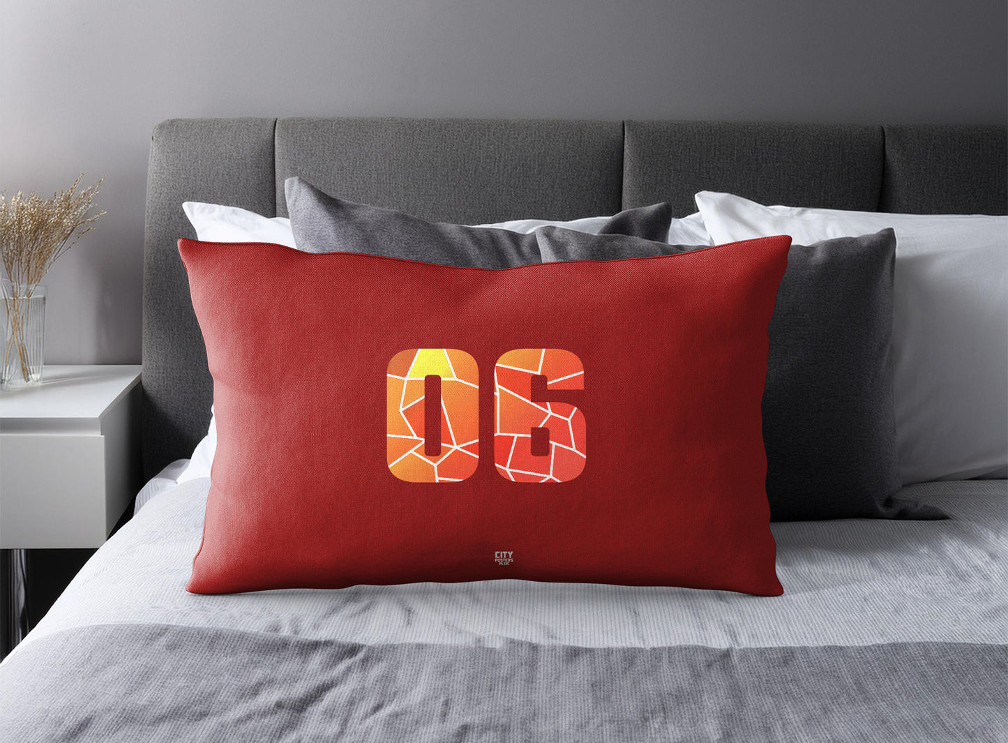 PDP 06 Number Pillow Case and Pillow Throw (Red)