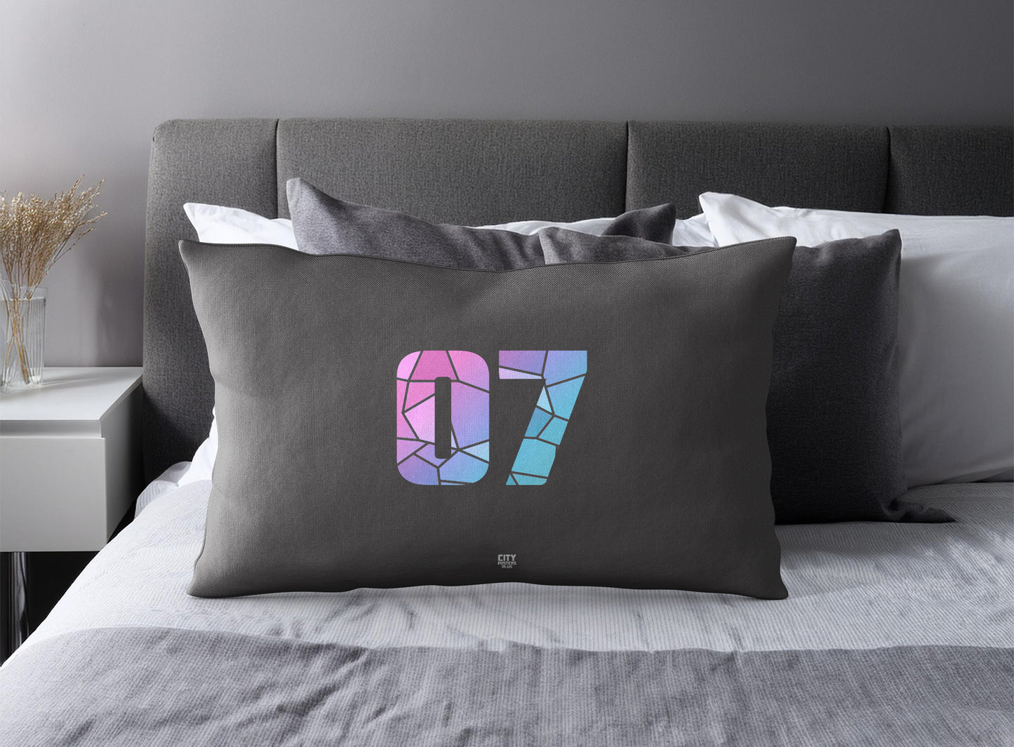 PDP 07 Number Pillow Case and Pillow Throw (Charcoal Grey)