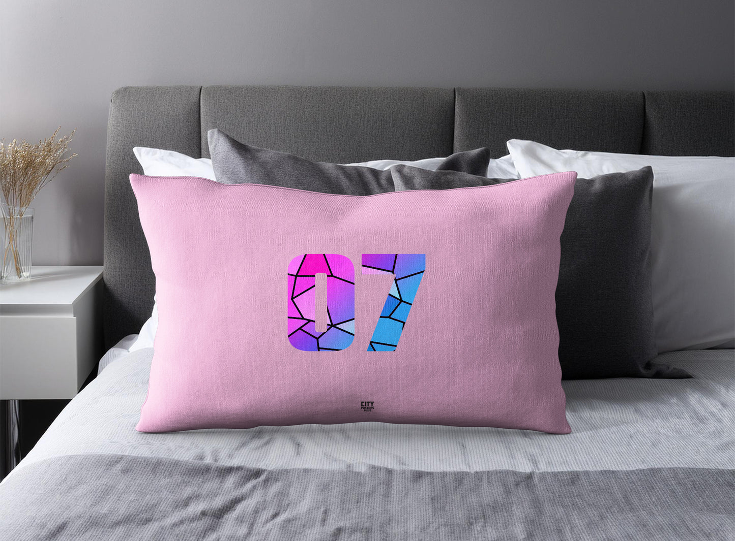 PDP 07 Number Pillow Case and Pillow Throw (Light Pink)
