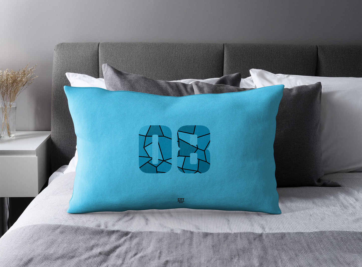 PDP 08 Number Pillow Case and Pillow Throw (Sky Blue)
