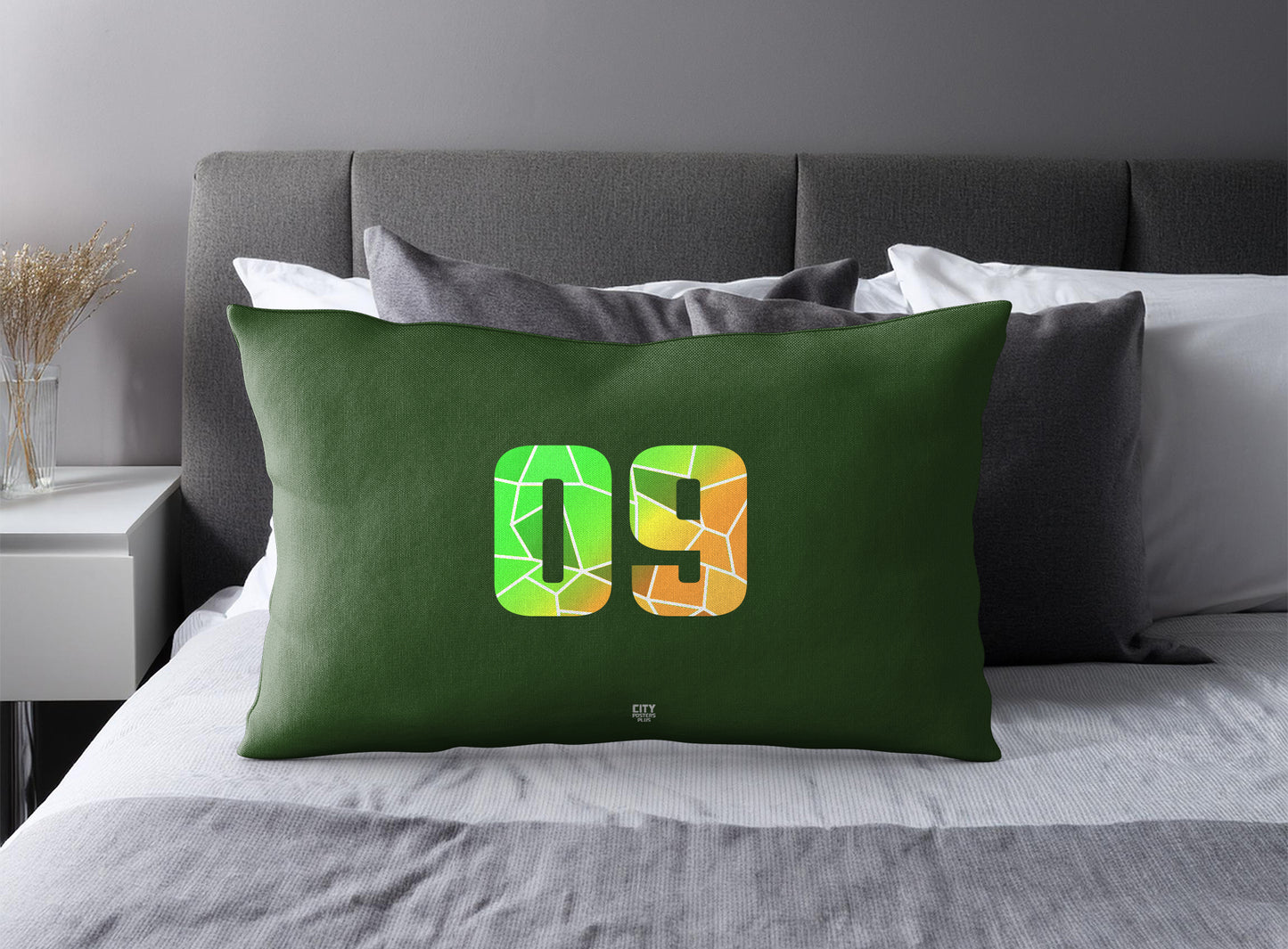 PDP 09 Number Pillow Case and Pillow Throw (Olive Green)