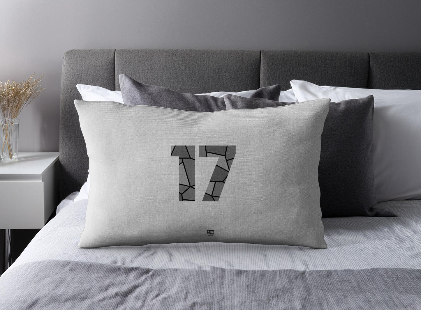 PDP 17 Number Pillow Case and Pillow Throw (Melange Grey)