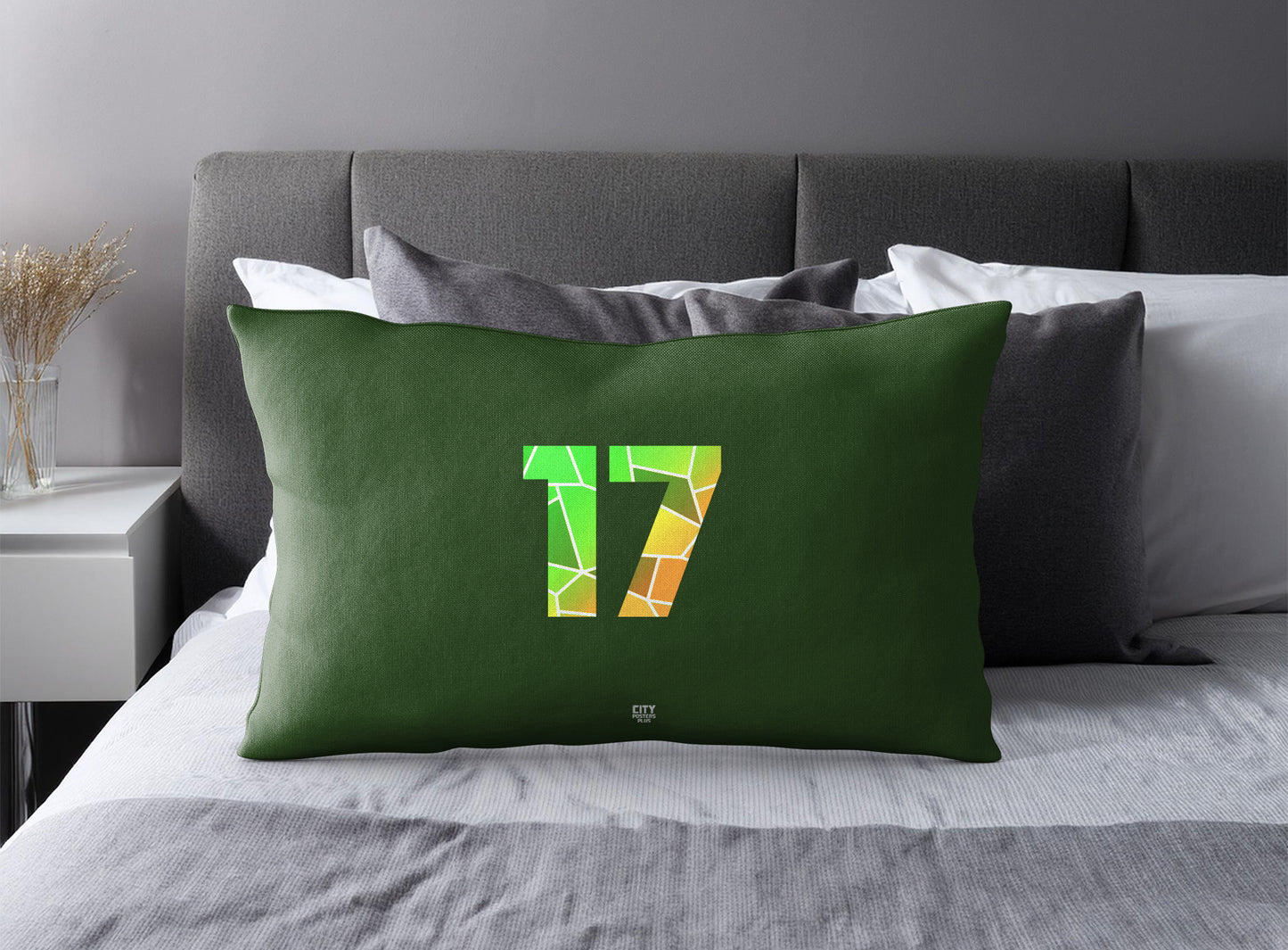 PDP 17 Number Pillow Case and Pillow Throw (Olive Green)