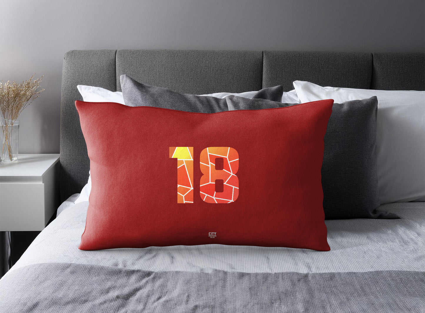 PDP 18 Number Pillow Case and Pillow Throw (Red)