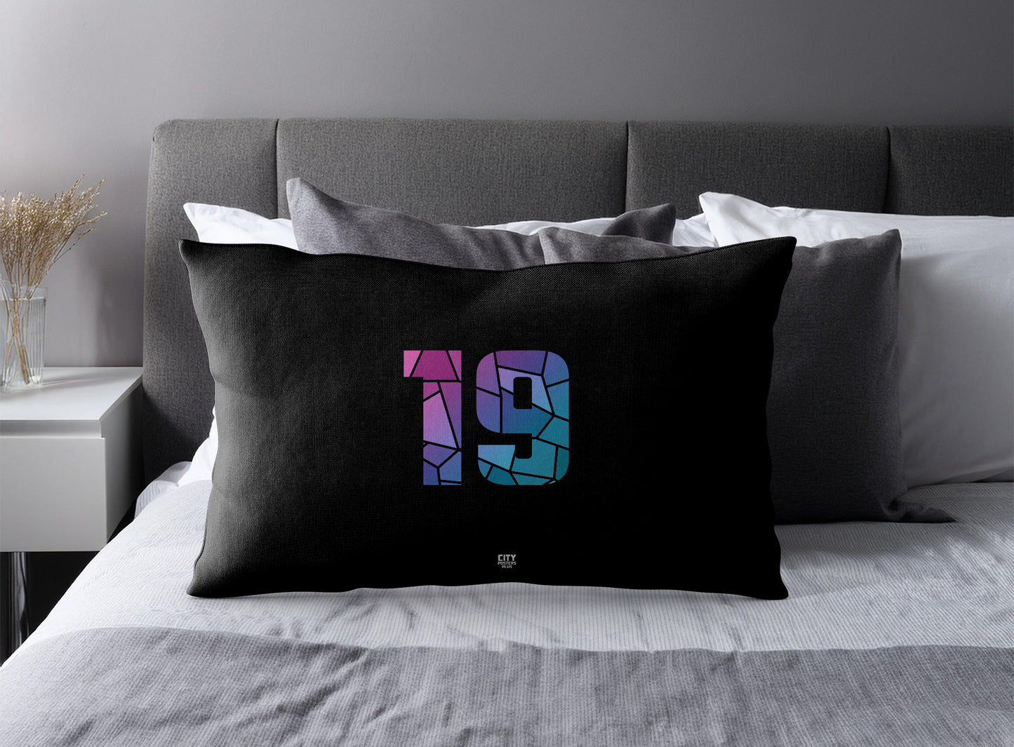 PDP 19 Number Pillow Case and Pillow Throw (Black)