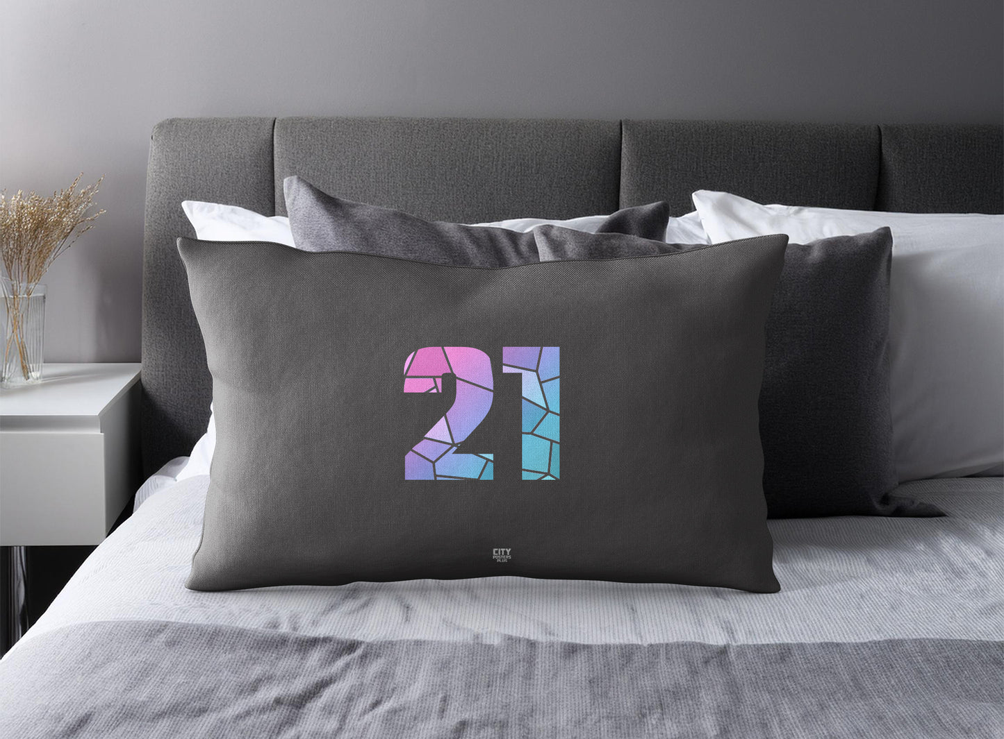 PDP 21 Number Pillow Case and Pillow Throw (Charcoal Grey)
