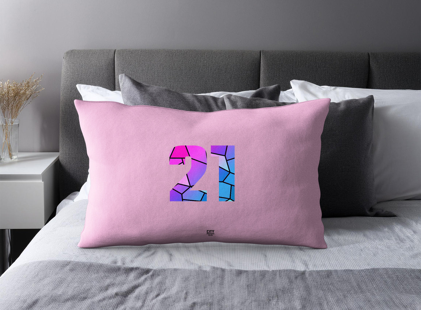 PDP 21 Number Pillow Case and Pillow Throw (Light Pink)