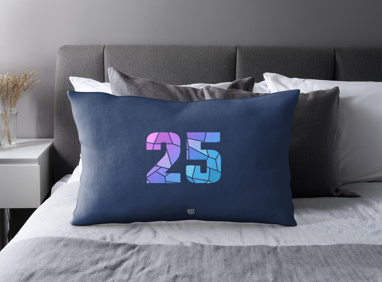 PDP 25 Number Pillow Case and Pillow Throw (Navy Blue)