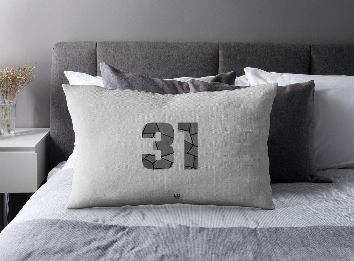 PDP 31 Number Pillow Case and Pillow Throw (Melange Grey)