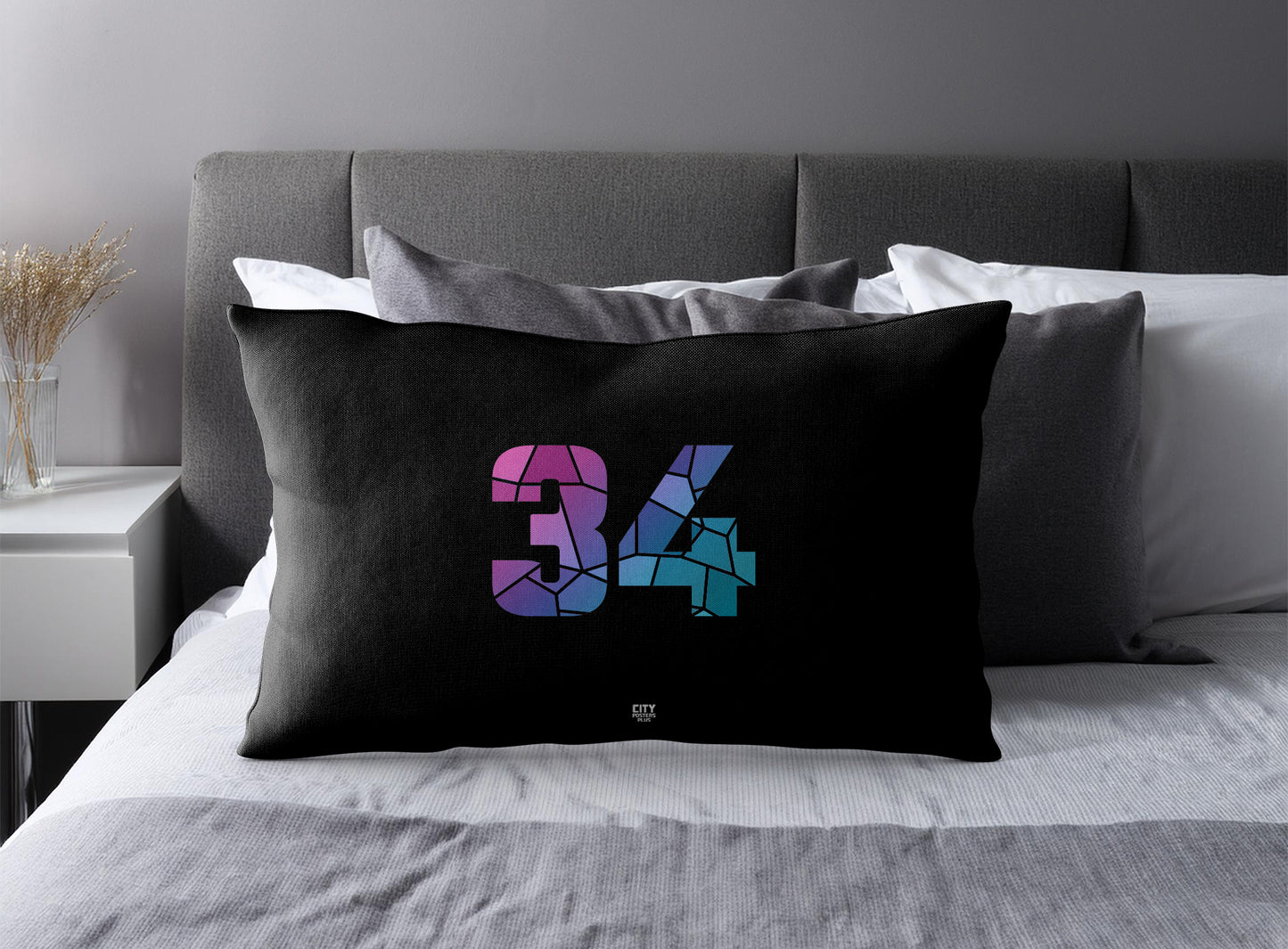 PDP 34 Number Pillow Case and Pillow Throw (Black)