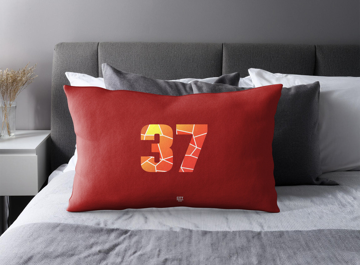 PDP 37 Number Pillow Case and Pillow Throw (Red)