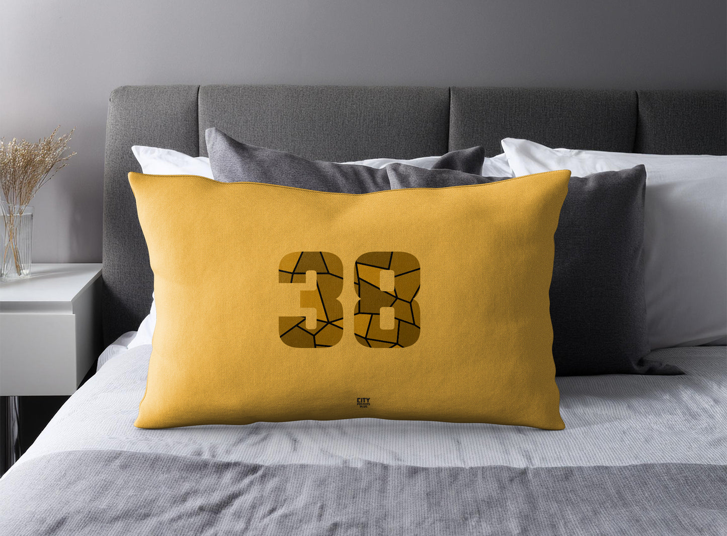 PDP 38 Number Pillow Case and Pillow Throw (Golden Yellow)