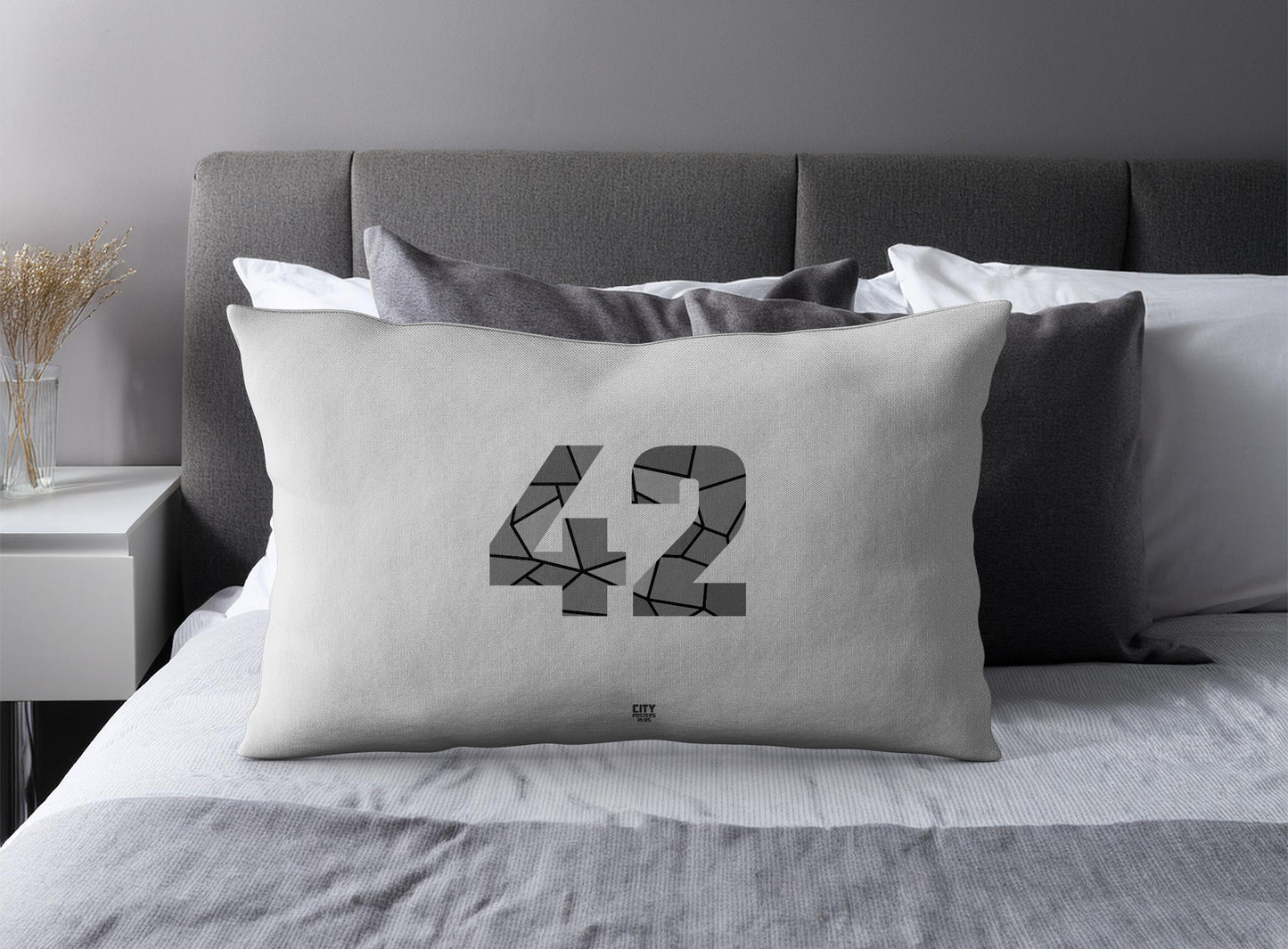 PDP 42 Number Pillow Case and Pillow Throw (Melange Grey)