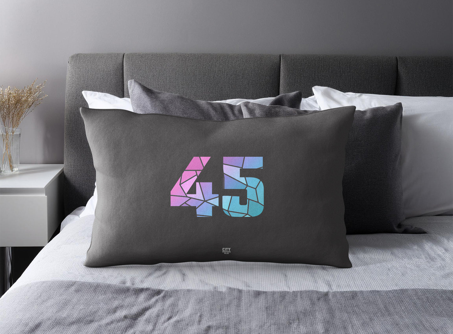 PDP 45 Number Pillow Case and Pillow Throw (Charcoal Grey)