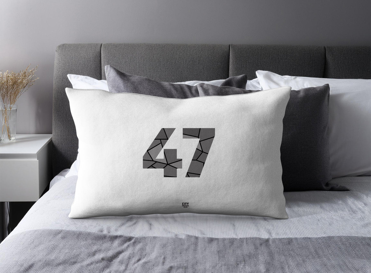 PDP 47 Number Pillow Case and Pillow Throw (White)