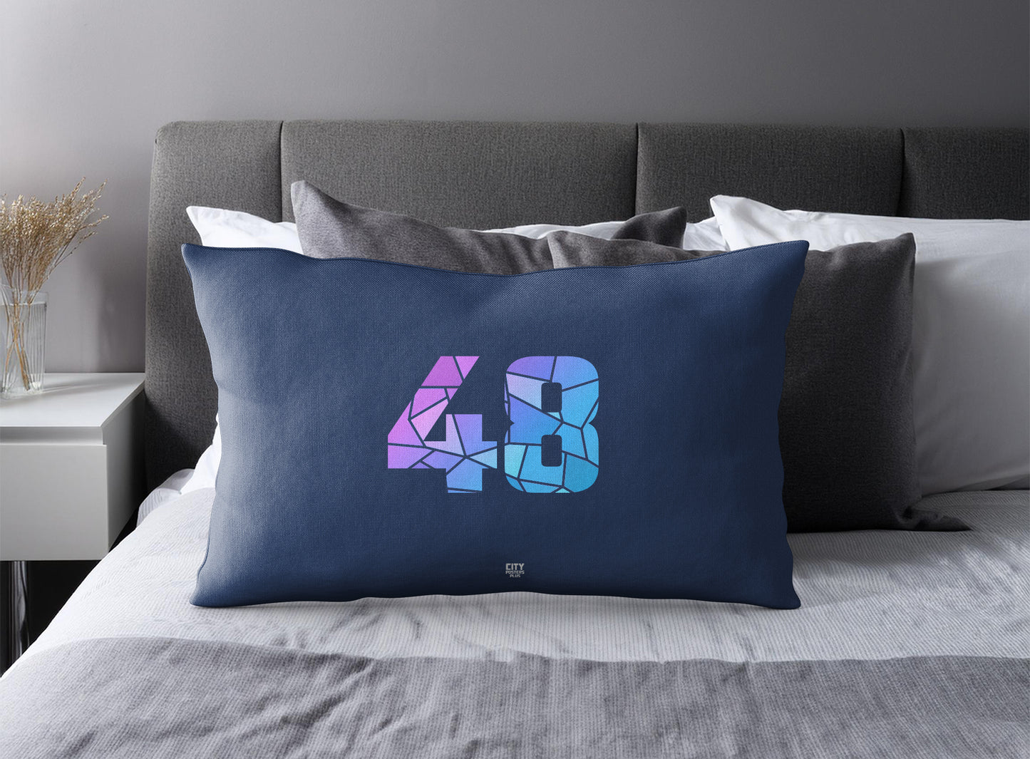 PDP 48 Number Pillow Case and Pillow Throw (Navy Blue)