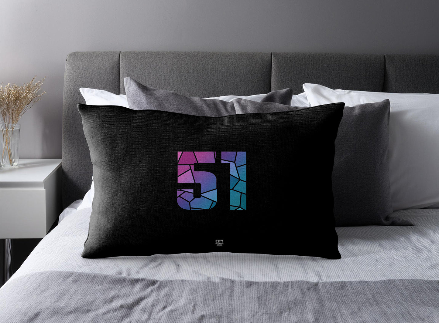 PDP 51 Number Pillow Case and Pillow Throw (Black)