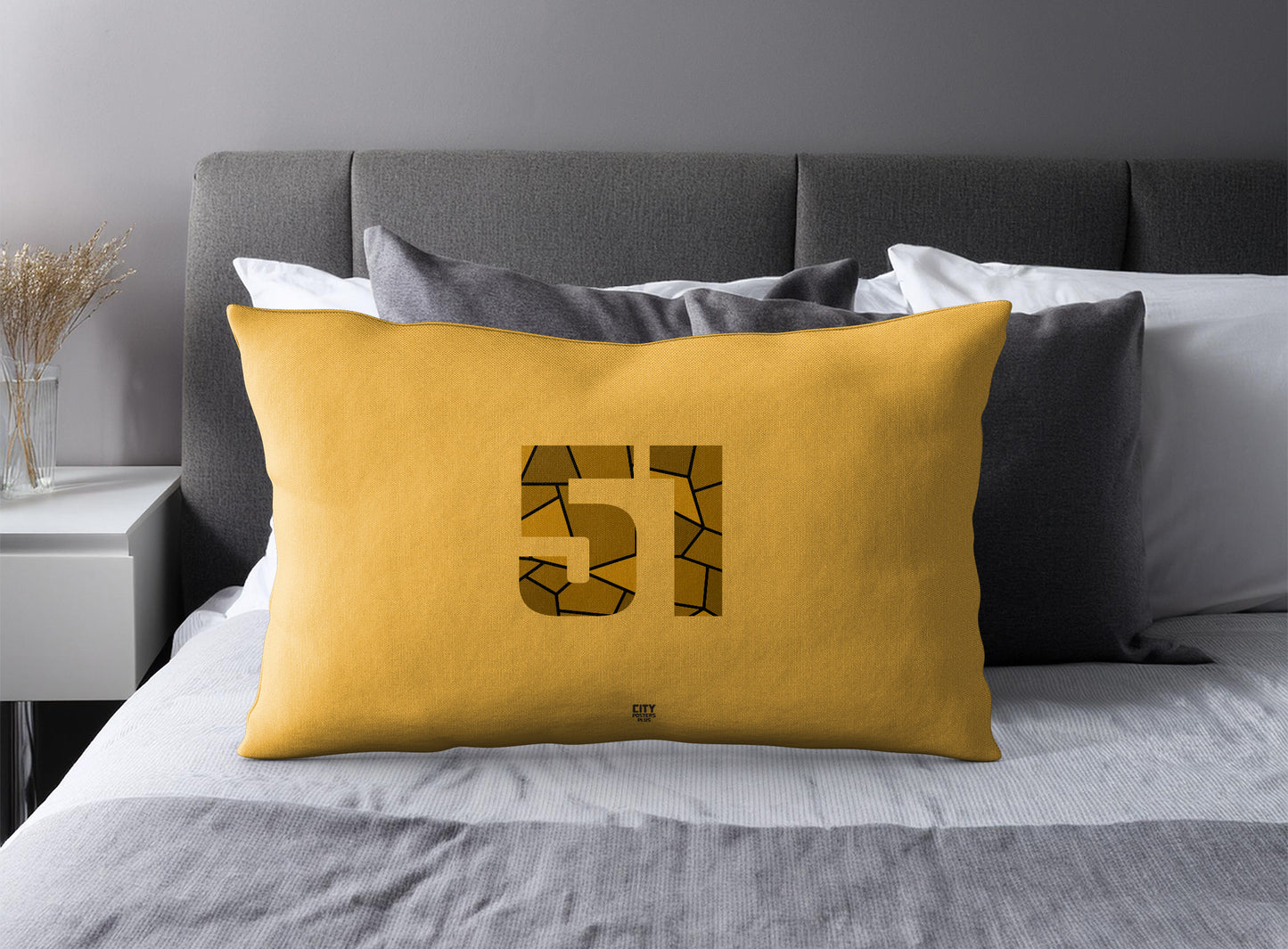PDP 51 Number Pillow Case and Pillow Throw (Golden Yellow)