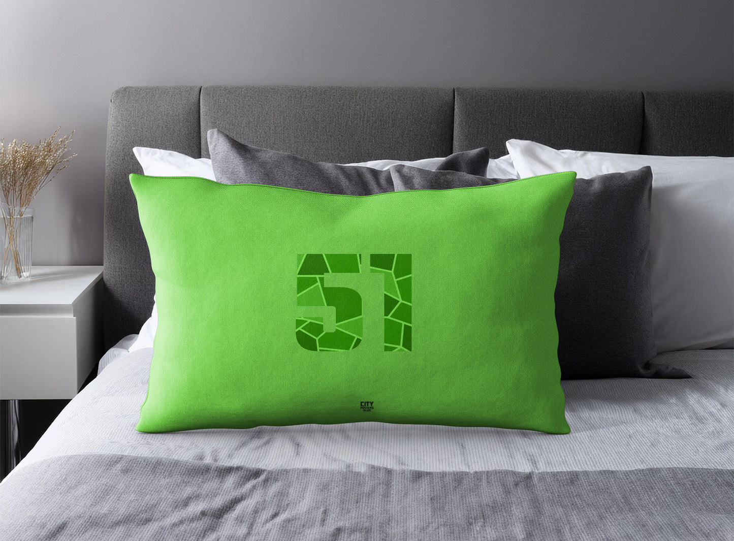 PDP 51 Number Pillow Case and Pillow Throw (Liril Green)
