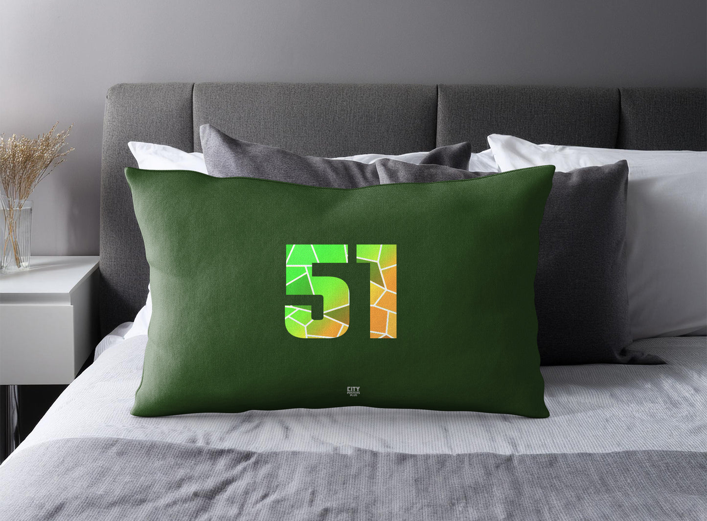 PDP 51 Number Pillow Case and Pillow Throw (Olive Green)