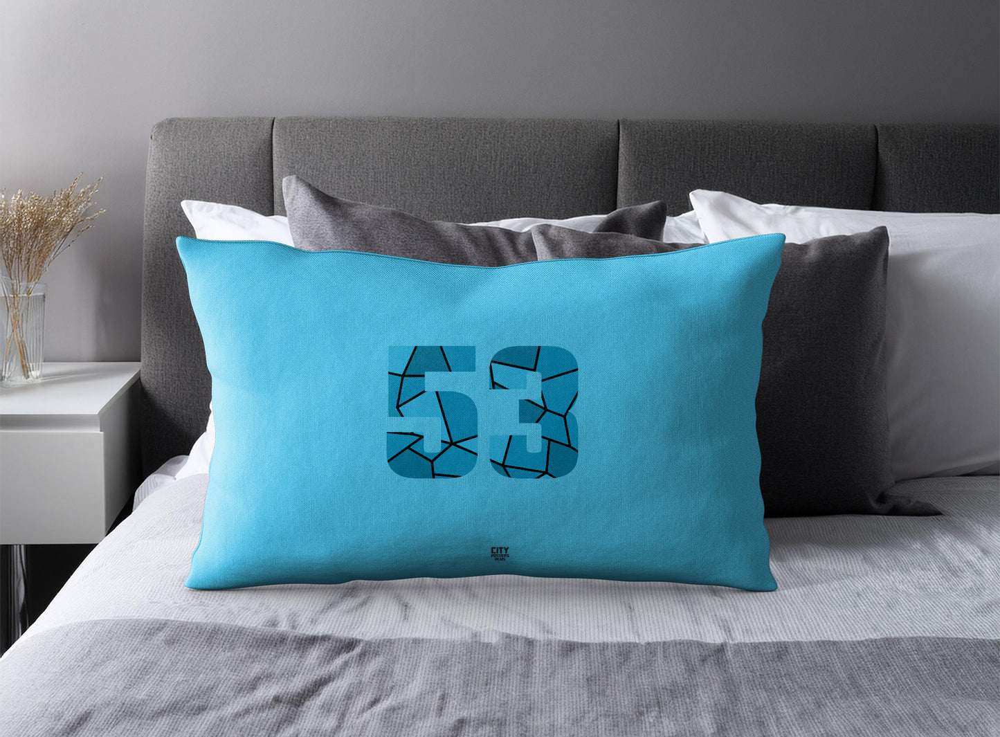 PDP 53 Number Pillow Case and Pillow Throw (Sky Blue)