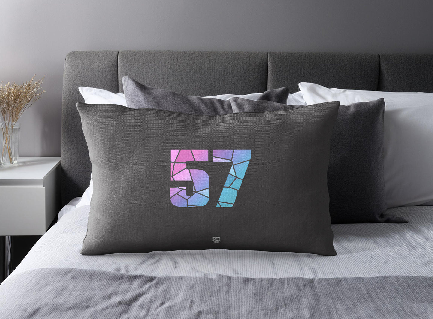PDP 57 Number Pillow Case and Pillow Throw (Charcoal Grey)