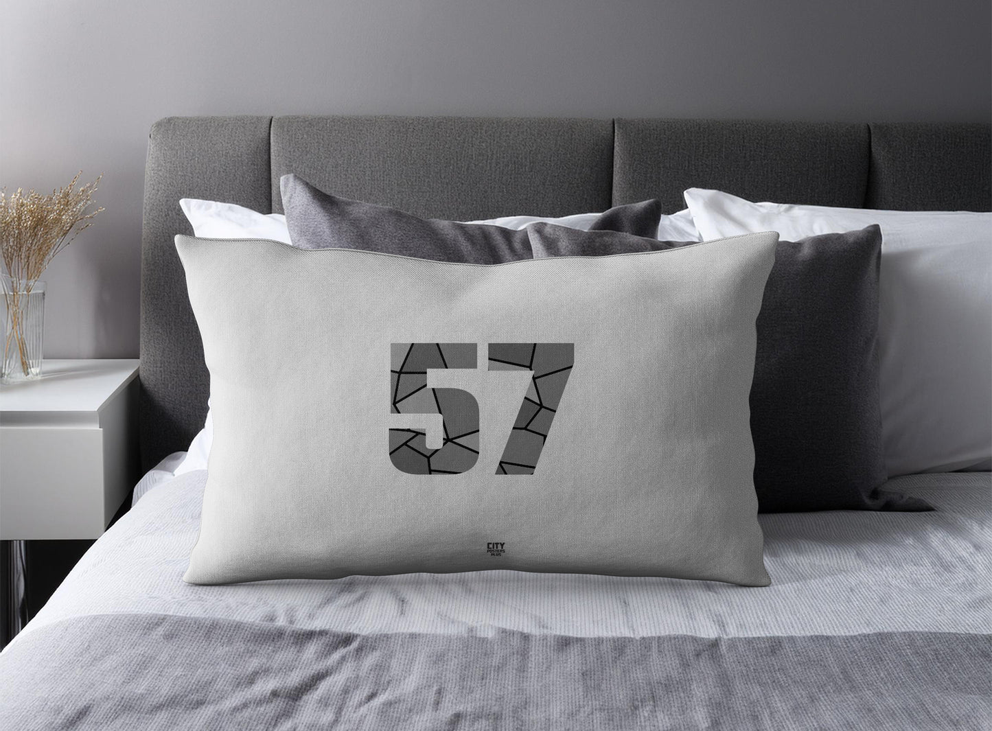 PDP 57 Number Pillow Case and Pillow Throw (Melange Grey)