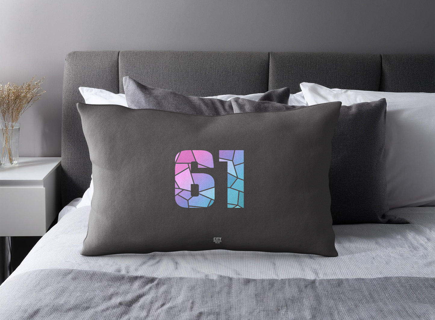 PDP 61 Number Pillow Case and Pillow Throw (Charcoal Grey)