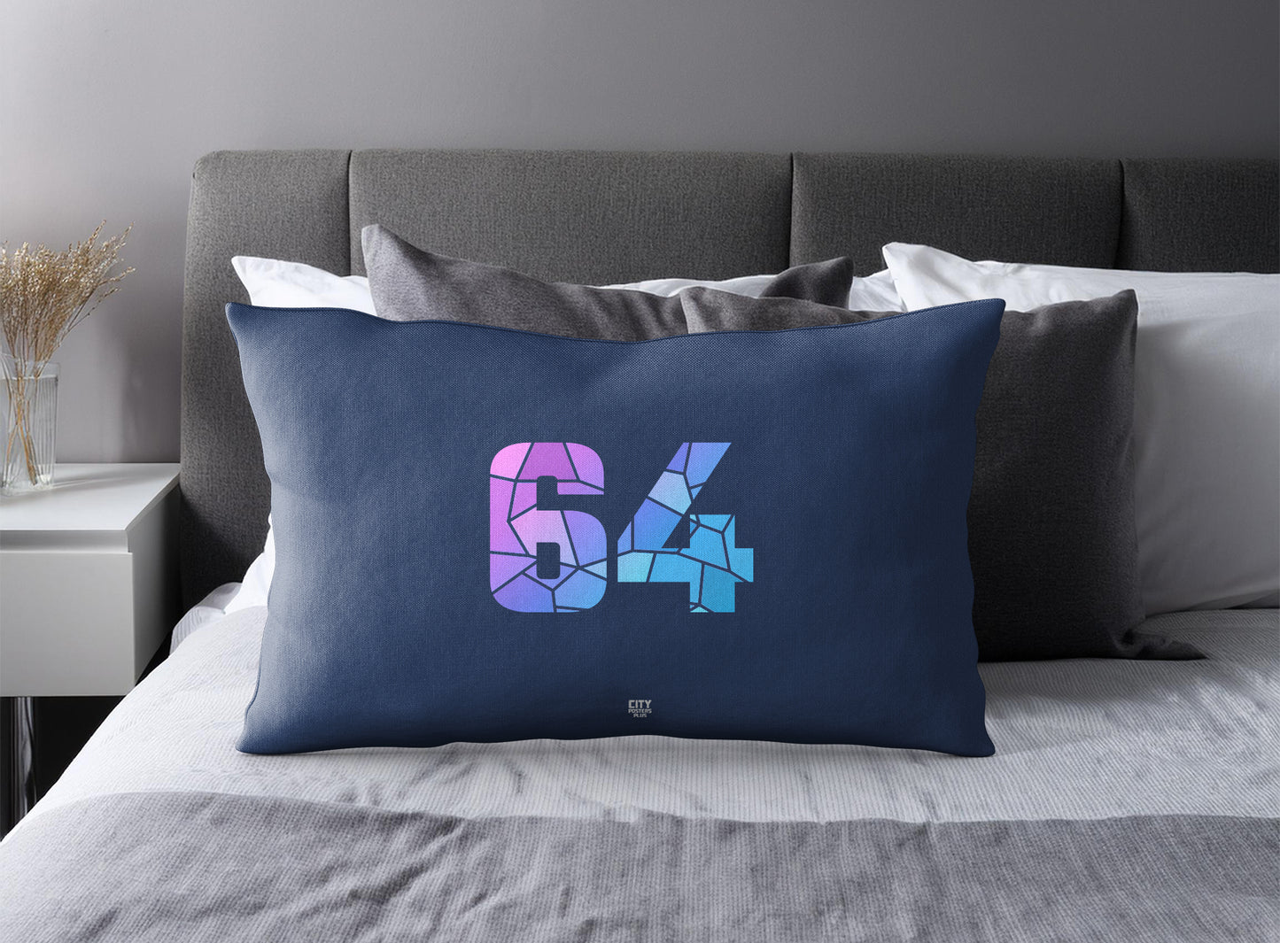 PDP 64 Number Pillow Case and Pillow Throw (Navy Blue)
