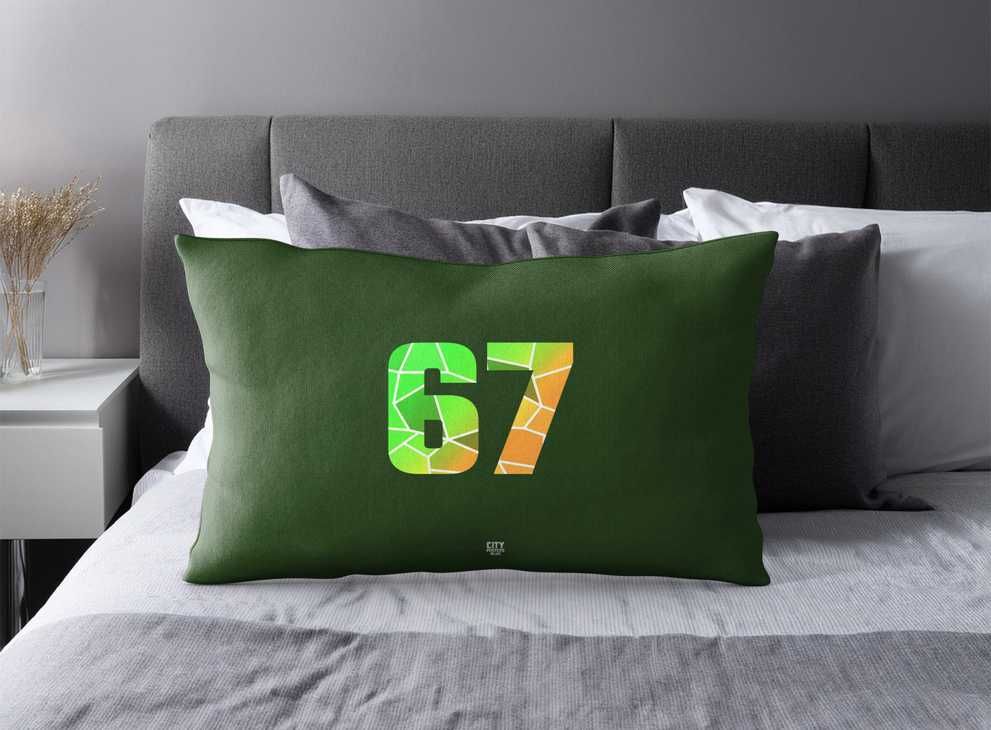 PDP 67 Number Pillow Case and Pillow Throw (Olive Green)
