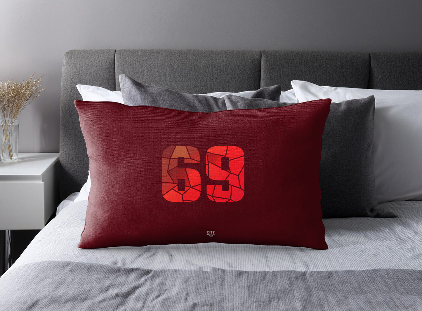 PDP 69 Number Pillow Case and Pillow Throw (Maroon)