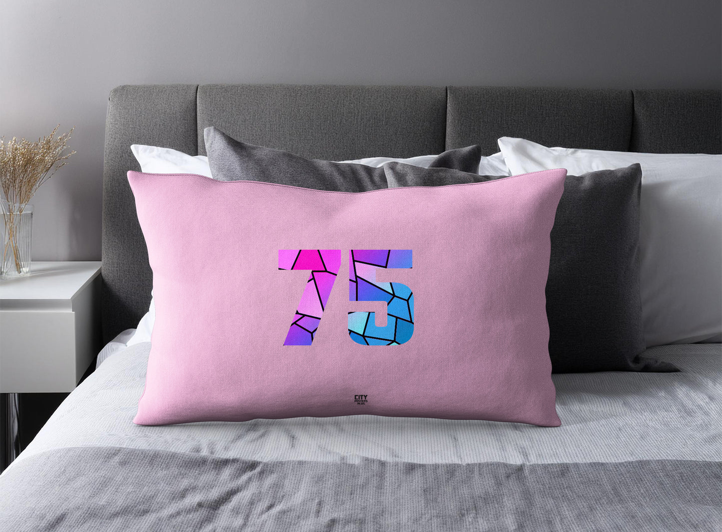 PDP 75 Number Pillow Case and Pillow Throw (Light Pink)