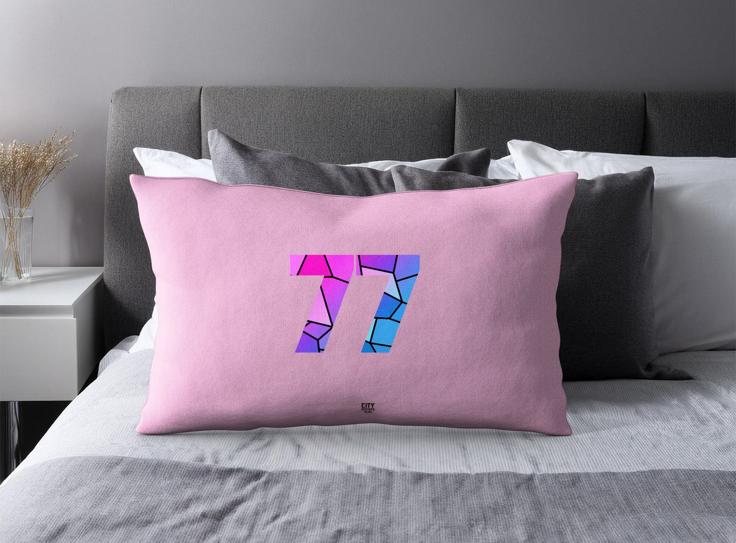 PDP 77 Number Pillow Case and Pillow Throw (Light Pink)