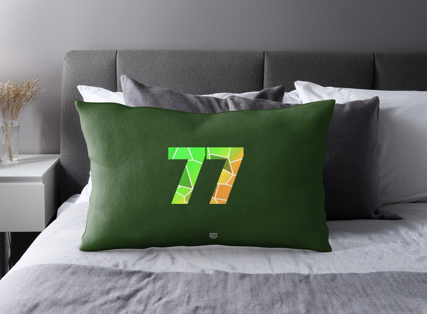 PDP 77 Number Pillow Case and Pillow Throw (Olive Green)