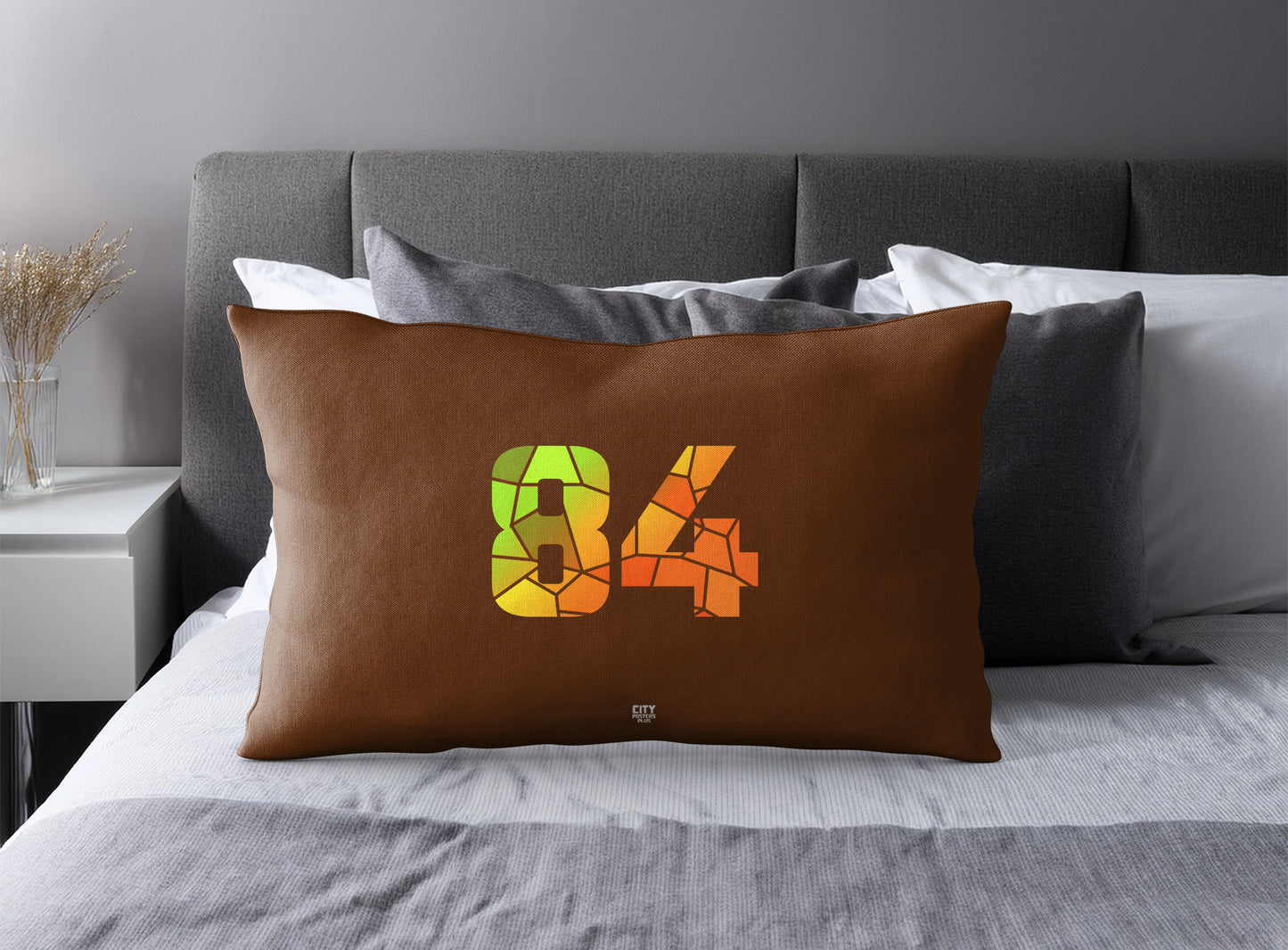 PDP 84 Number Pillow Case and Pillow Throw (Brown)