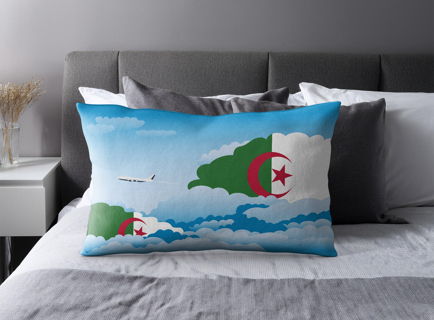 Algeria Day Clouds Pillow Case and Pillow Throw