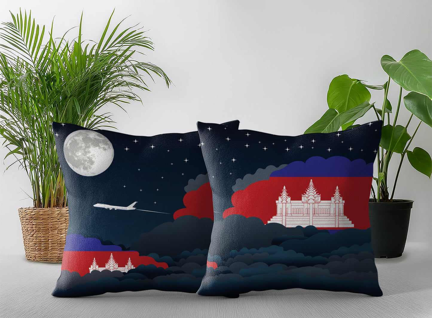 Cambodia Night Clouds Pillow Case and Pillow Throw