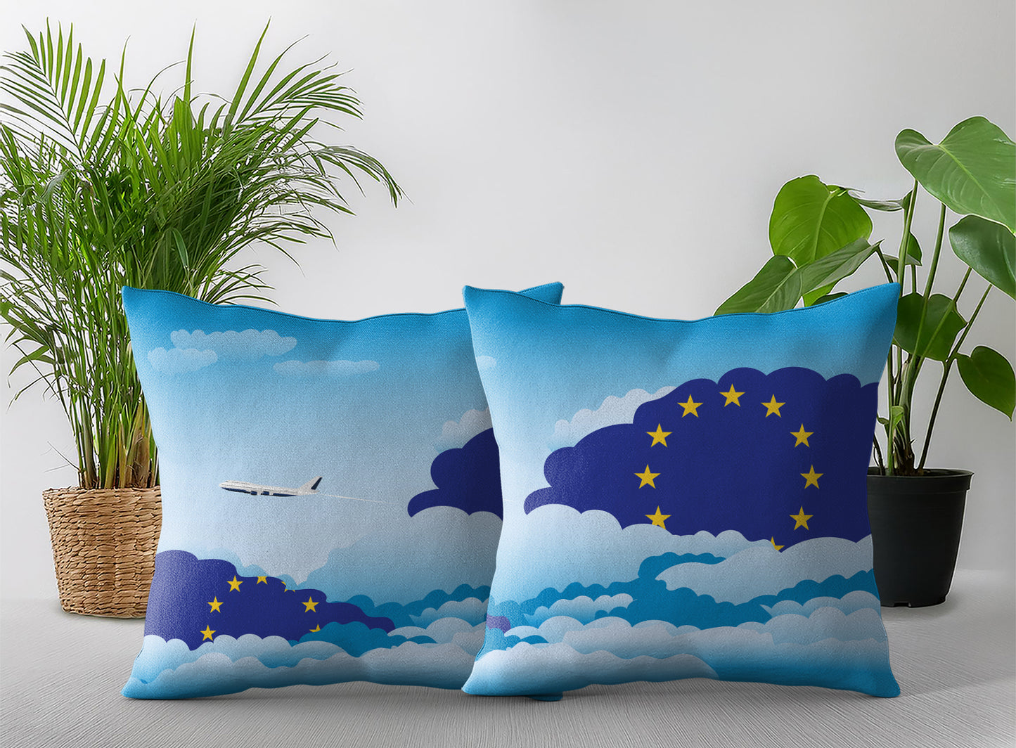 European Union Day Clouds Pillow Case and Pillow Throw