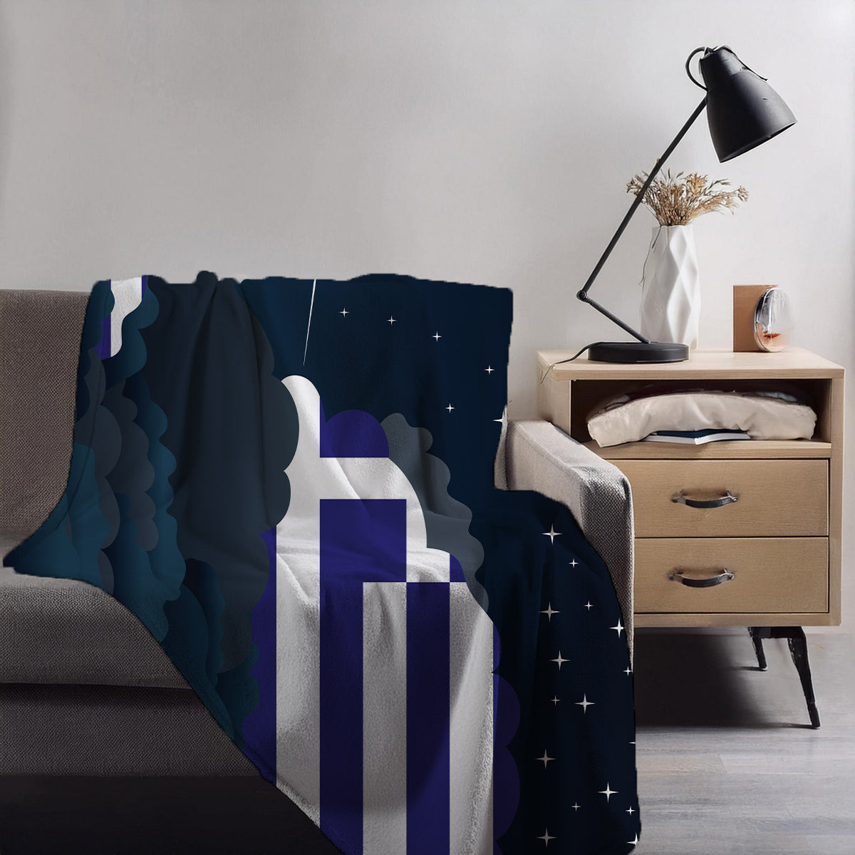 Greece Night Clouds Blanket Throw