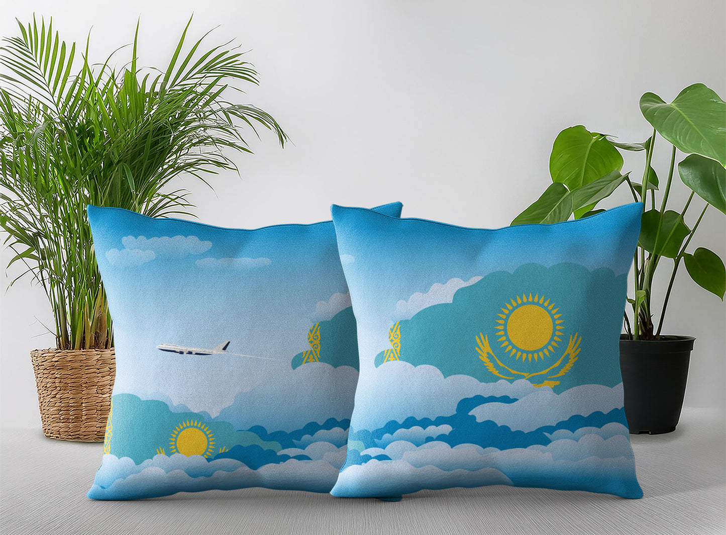 Kazakhstan Day Clouds Pillow Case and Pillow Throw