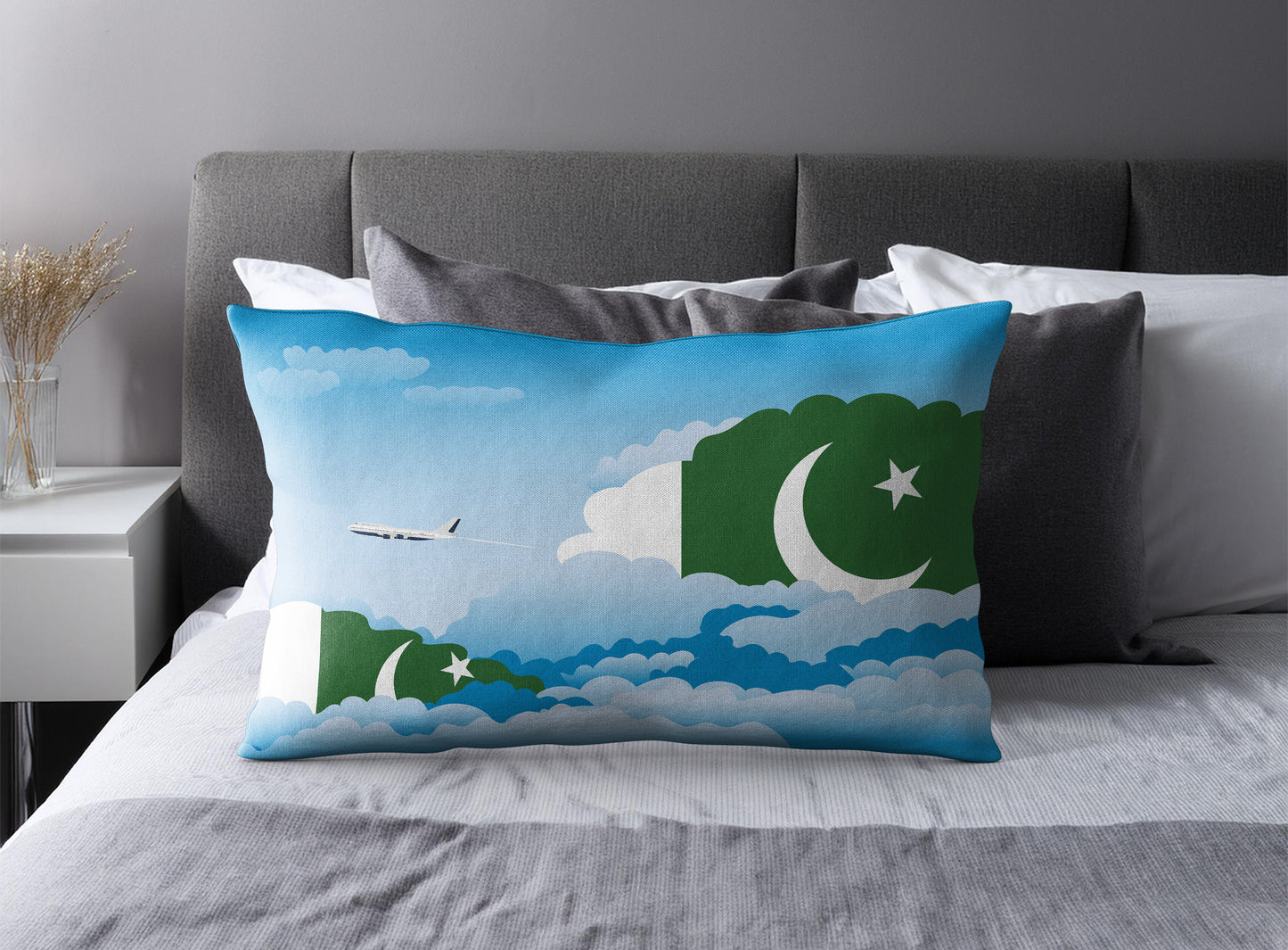 Pakistan Day Clouds Pillow Case and Pillow Throw