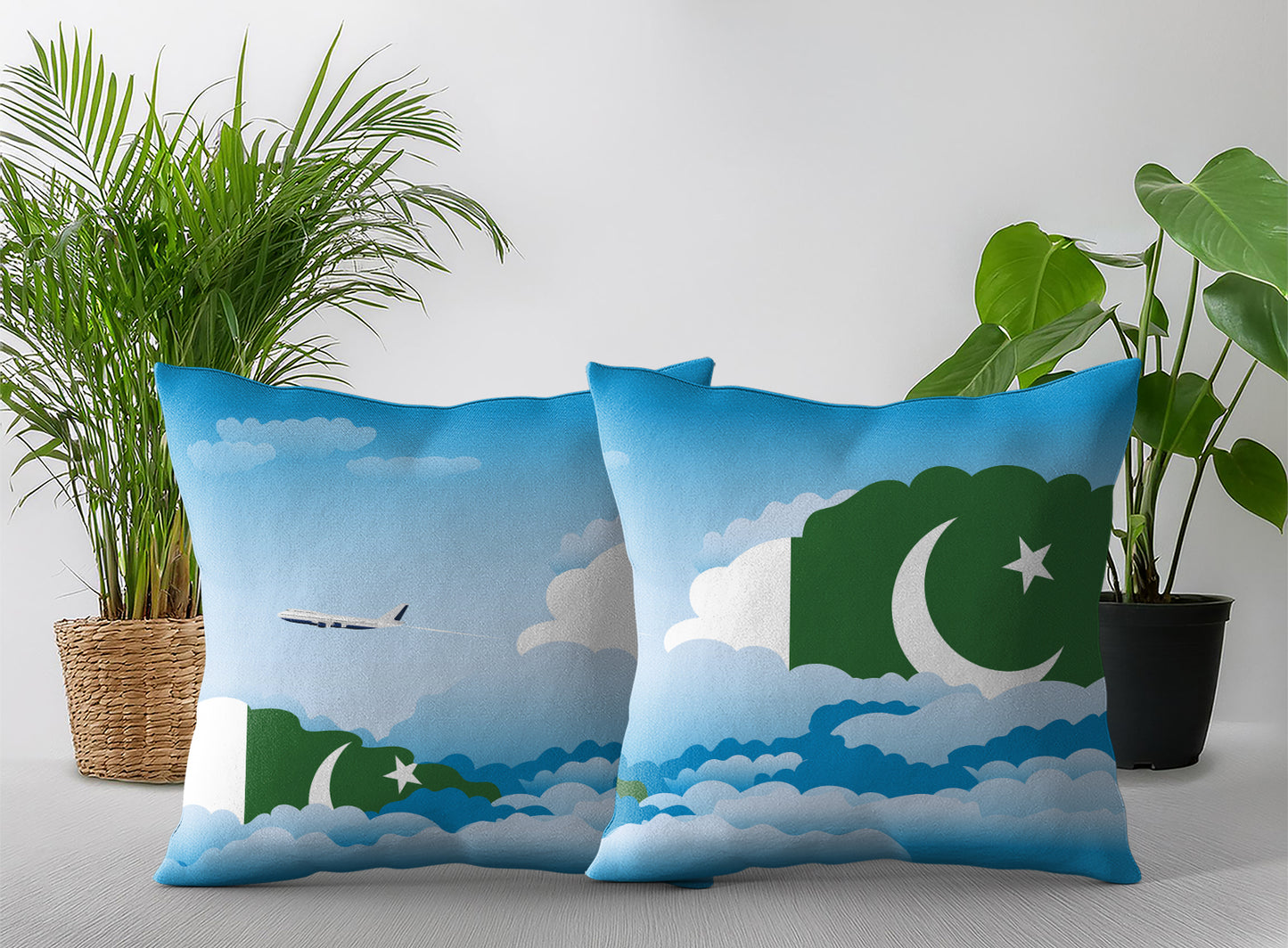Pakistan Day Clouds Pillow Case and Pillow Throw