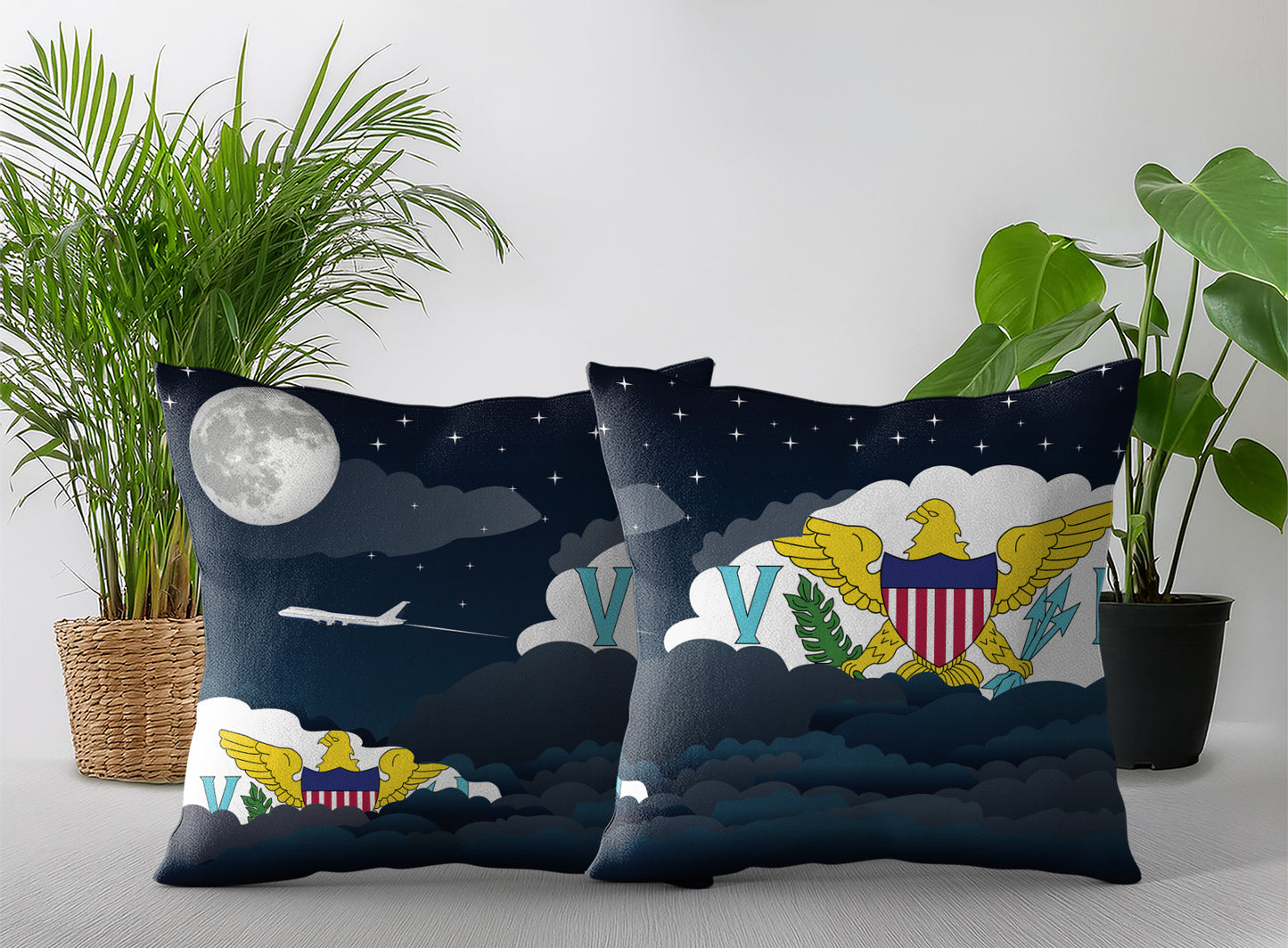 Virgin Islands US Night Clouds Pillow Case and Pillow Throw