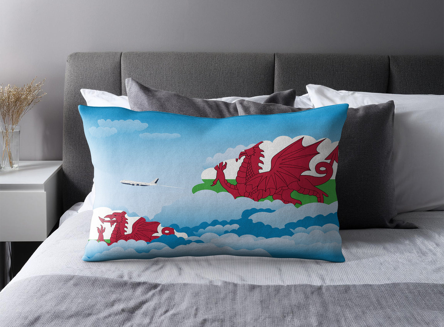 Wales Day Clouds Pillow Case and Pillow Throw