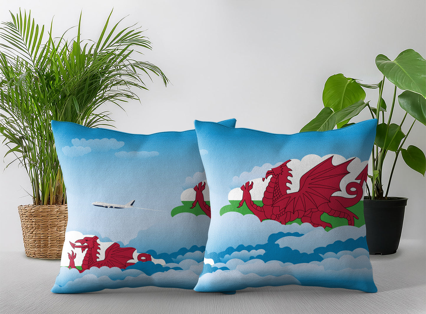 Wales Day Clouds Pillow Case and Pillow Throw