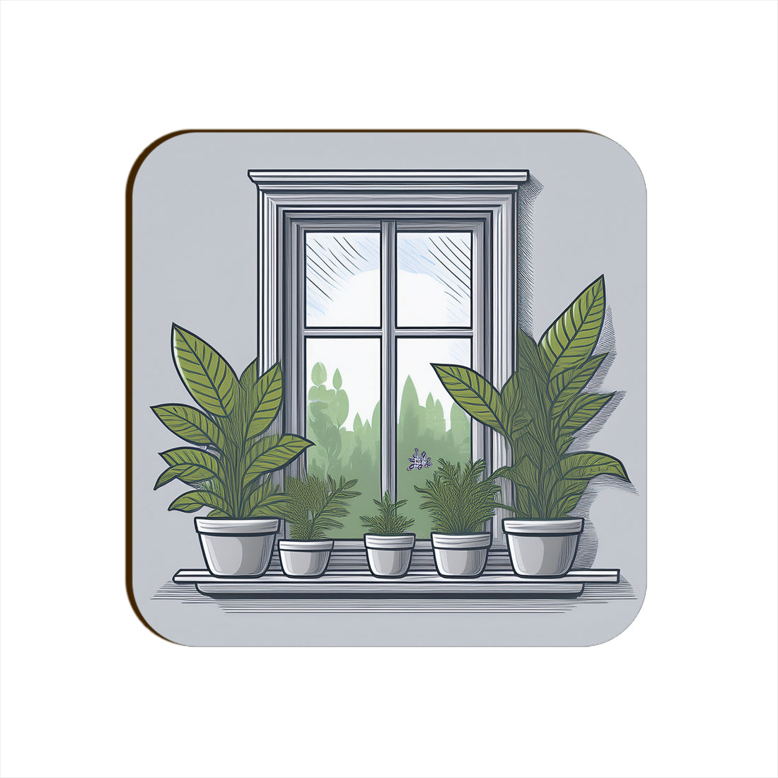 Melange Grey Window Plants Pots Square Coaster